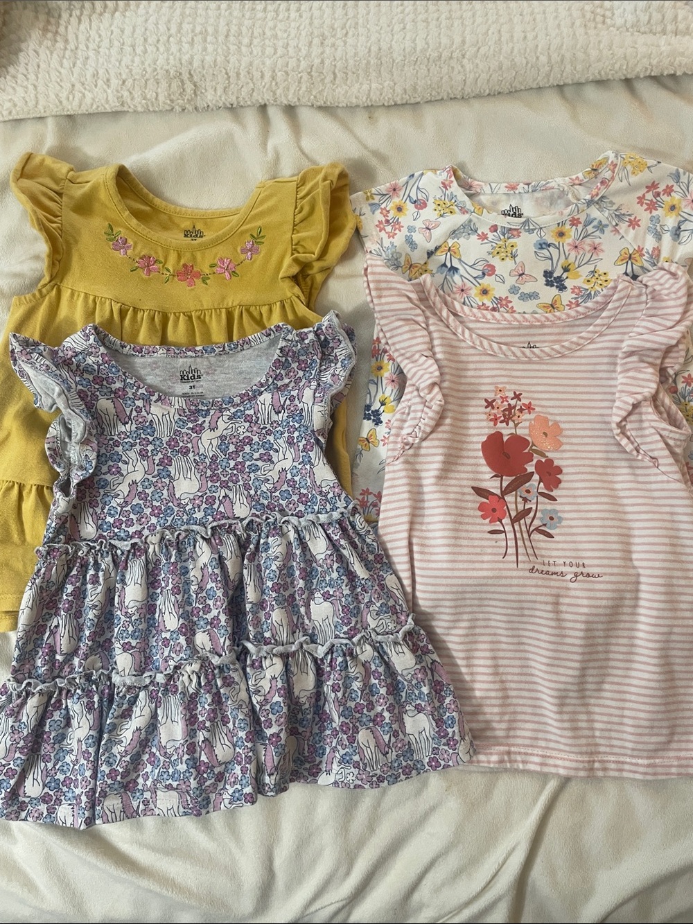 ⭐️Kids Floral Unicorn Tiered Dress & Tops Set - Pink, Yellow, Floral